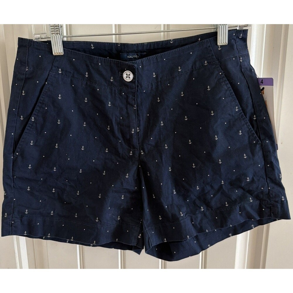 NWT Nautica Women’s Shorts Size 4 Anchor Preppy Chino Ocean Vacation Nautical